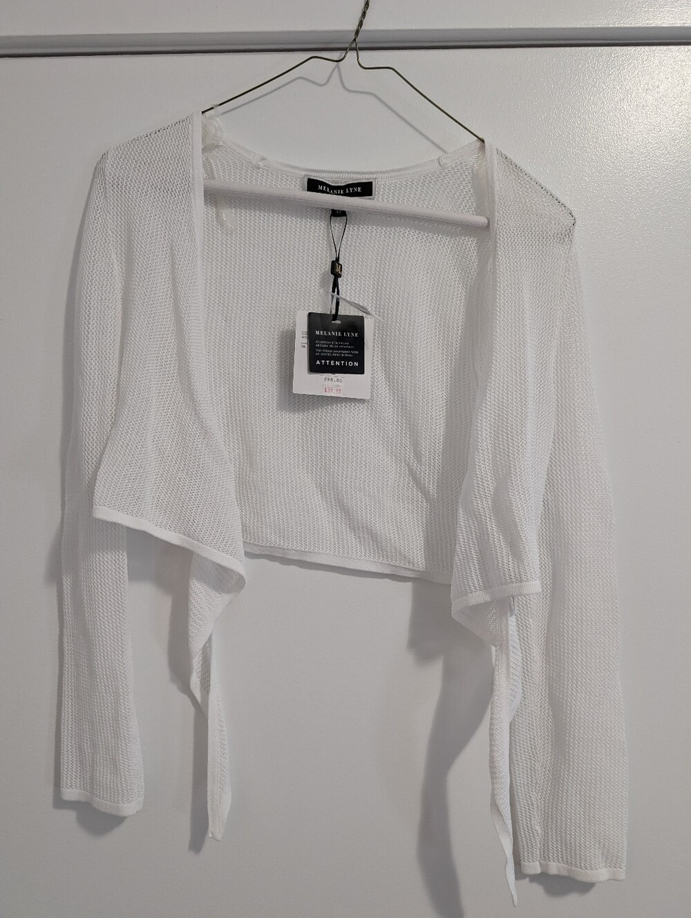 Melanie Lyne White Open Mesh Cropped Cardigan
